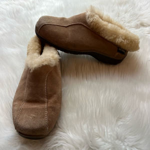 Old Friend Womens Snowbird Clog Slippers Brown Leather Suede Slip On Lined 6